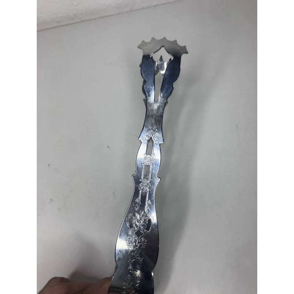 VTG Chrome Plated Pierced Serving Tongs Mid Century Retro Sugar Ice Cube Claw